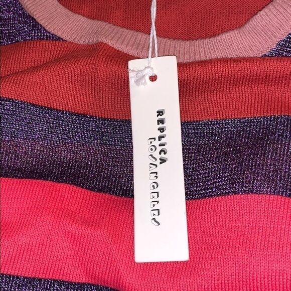 NWt Replica Los Angeles Super Stripe Rose Cotton Cashmere Multi Sweater Sz M - Picture 8 of 11